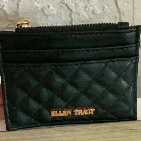 Ellen Tracy Quilted Coin Purse Credit Card ID Wallet Black Zip Pre Owned - Picture 4 of 8